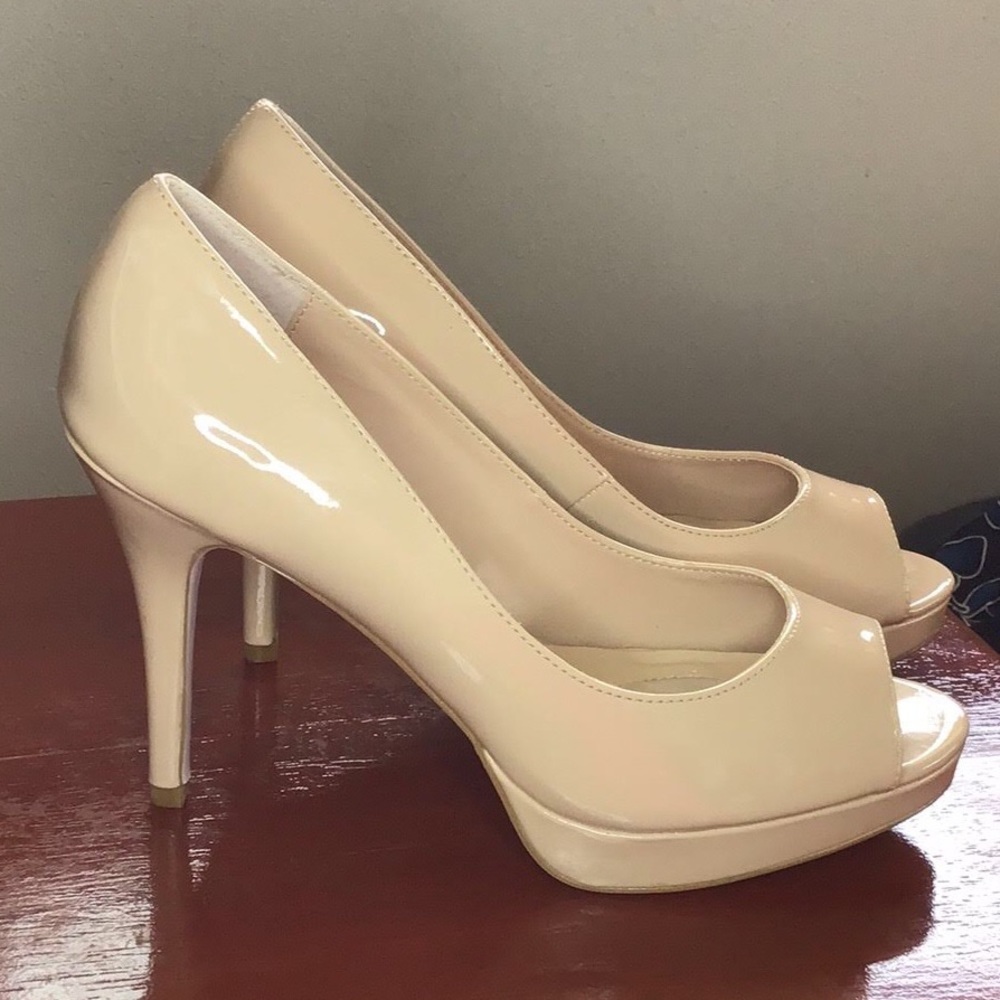 Nude Patent Peep toe Heels